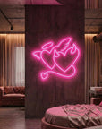 Néon LED Mural "Duo Cœurs : Ange & Démon"