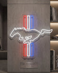 Néon LED mural logo Ford Mustang cheval au galop, déco garage muscle car