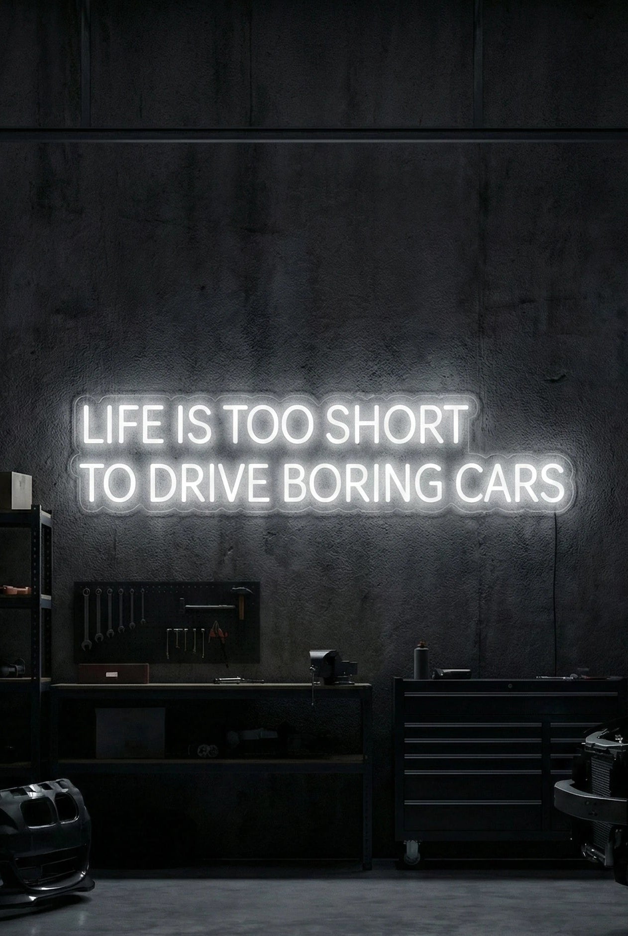 Néon LED Mural "Life is too short to drive boring cars" Chill'Neon