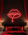 Néon LED Mural "Lèvres Mordues"