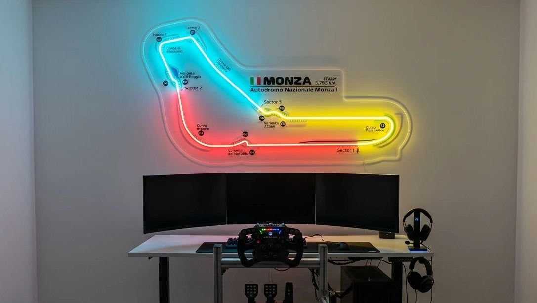 Néon LED mural tracé du circuit de Monza F1, déco garage passionné de course