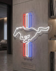 Néon LED mural logo Ford Mustang cheval au galop, déco garage muscle car