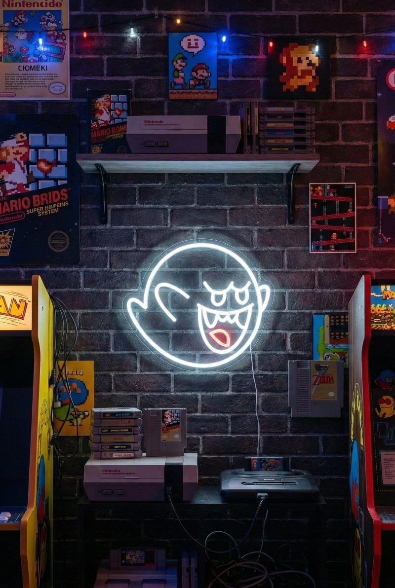 Néon LED mural fantôme Boo Mario pour déco gaming rétro