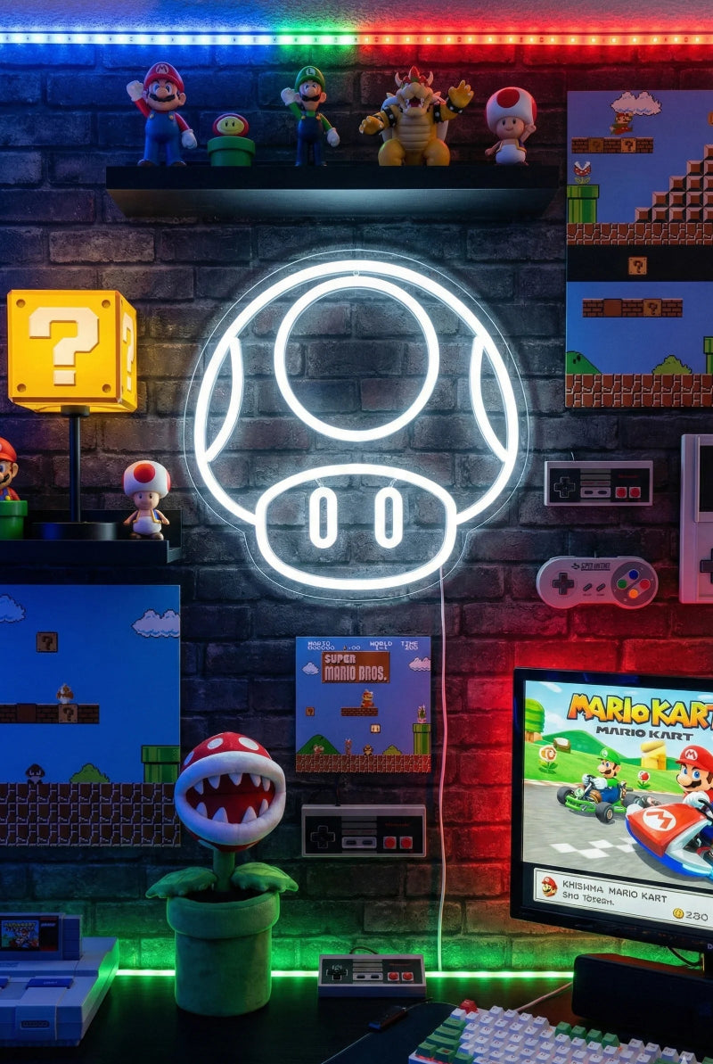 Néon LED mural Toad Mario Kart pour déco gaming rétro et chambre enfant